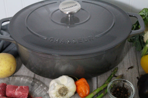 French Enameled Cast Iron Oval Dutch Oven, 4.2-Quart, Caviar Grey