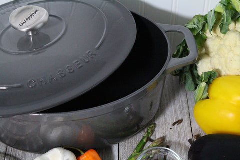 French Enameled Cast Iron Oval Dutch Oven, 4.2-Quart, Caviar Grey
