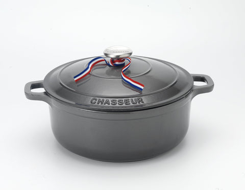 French Enameled Cast Iron Round Dutch Oven, 6.25-Quart, Caviar Grey