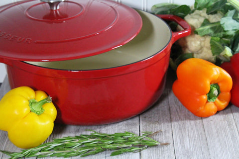 French Enameled Cast Iron Round Dutch Oven, 6.25-Quart, Red