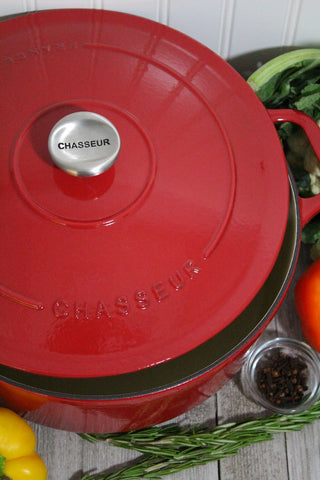 French Enameled Cast Iron Round Dutch Oven, 6.25-Quart, Red