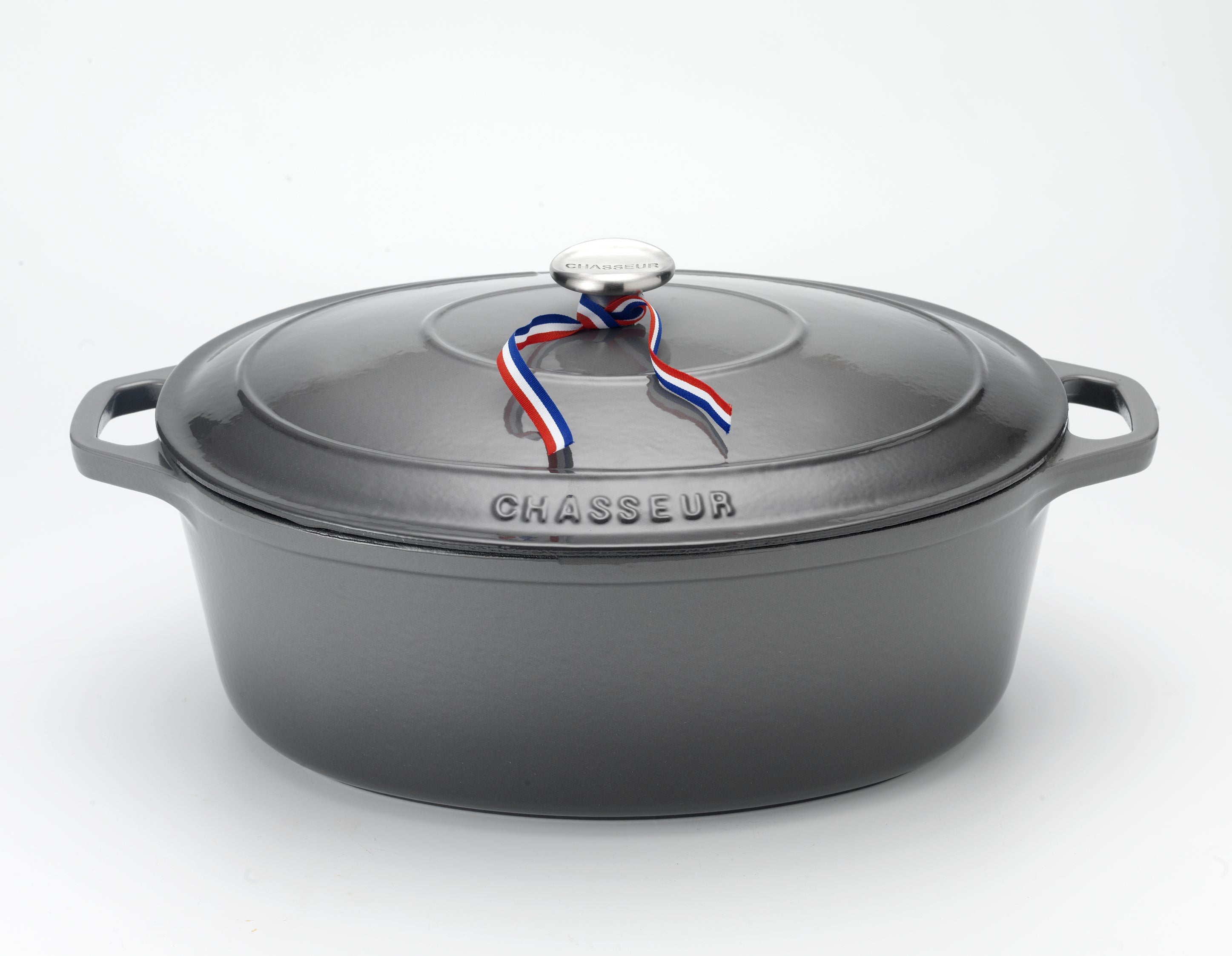  Chasseur French Enameled Cast Iron Oval Dutch Oven, 6-Quart, Caviar Grey - Default Title - Bonton