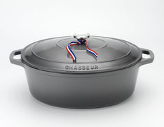 French Enameled Cast Iron Oval Dutch Oven, 6-Quart, Caviar Grey
