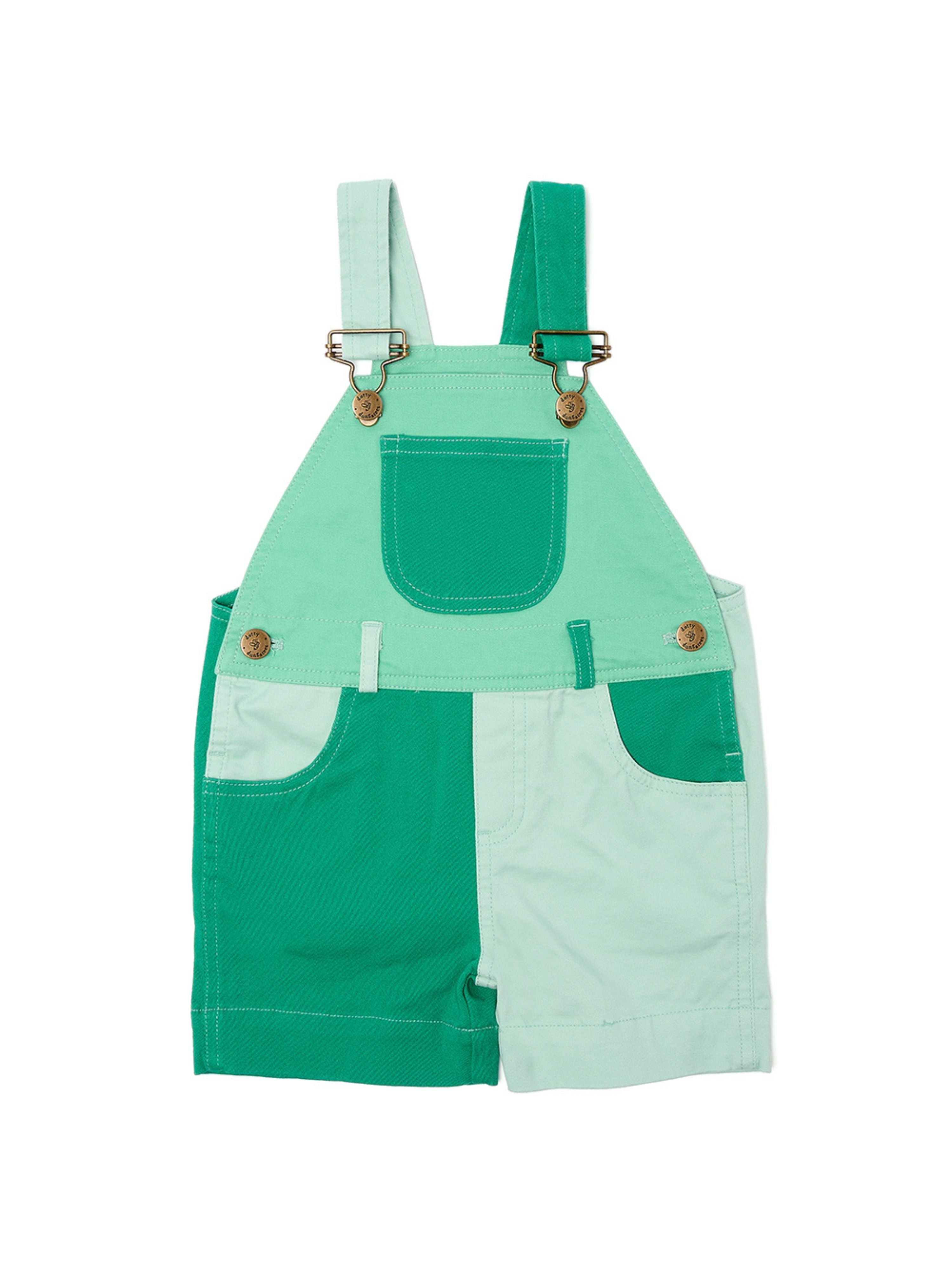  Dotty Dungarees Tonal Colourblock Overall Shorts - Green - Bonton