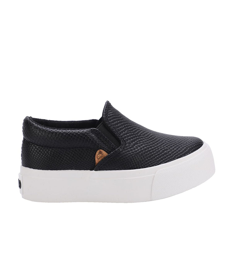 Kid's double gore slip-on casual sneaker with Canvas or PU upper Black Snakeskin