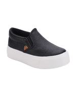 Kid's double gore slip-on casual sneaker with Canvas or PU upper Black Snakeskin