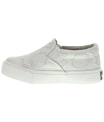 Kid's double gore slip-on casual sneaker with Canvas or PU upper White Snakeskin