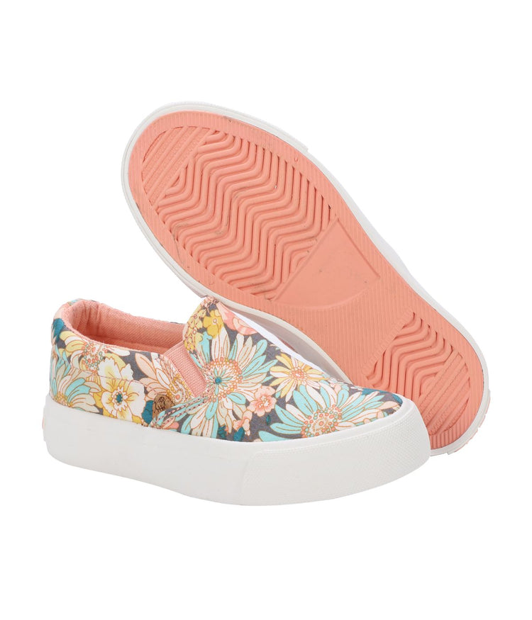 Kid's double gore slip-on casual sneaker with Canvas or PU upper Peach Floral