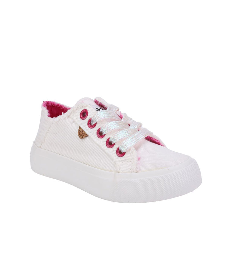 Kid's lace up sneaker with twill upper Washed White