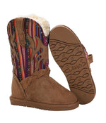 Kid's Faux western style suede boot with fur lining Chestnut/Multi
