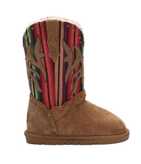 Kid's Faux western style suede boot with fur lining Chestnut/Multi