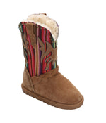 Kid's Faux western style suede boot with fur lining Chestnut/Multi