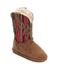 Kid's Faux western style suede boot with fur lining Chestnut/Multi