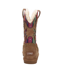 Kid's Faux western style suede boot with fur lining Chestnut/Multi