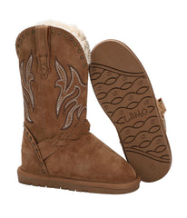 Kid's Faux western style suede boot with fur lining Chestnut