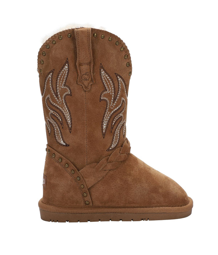 Kid's Faux western style suede boot with fur lining Chestnut