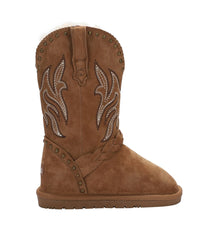 Kid's Faux western style suede boot with fur lining Chestnut