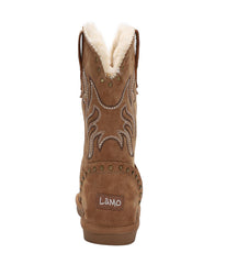 Kid's Faux western style suede boot with fur lining Chestnut