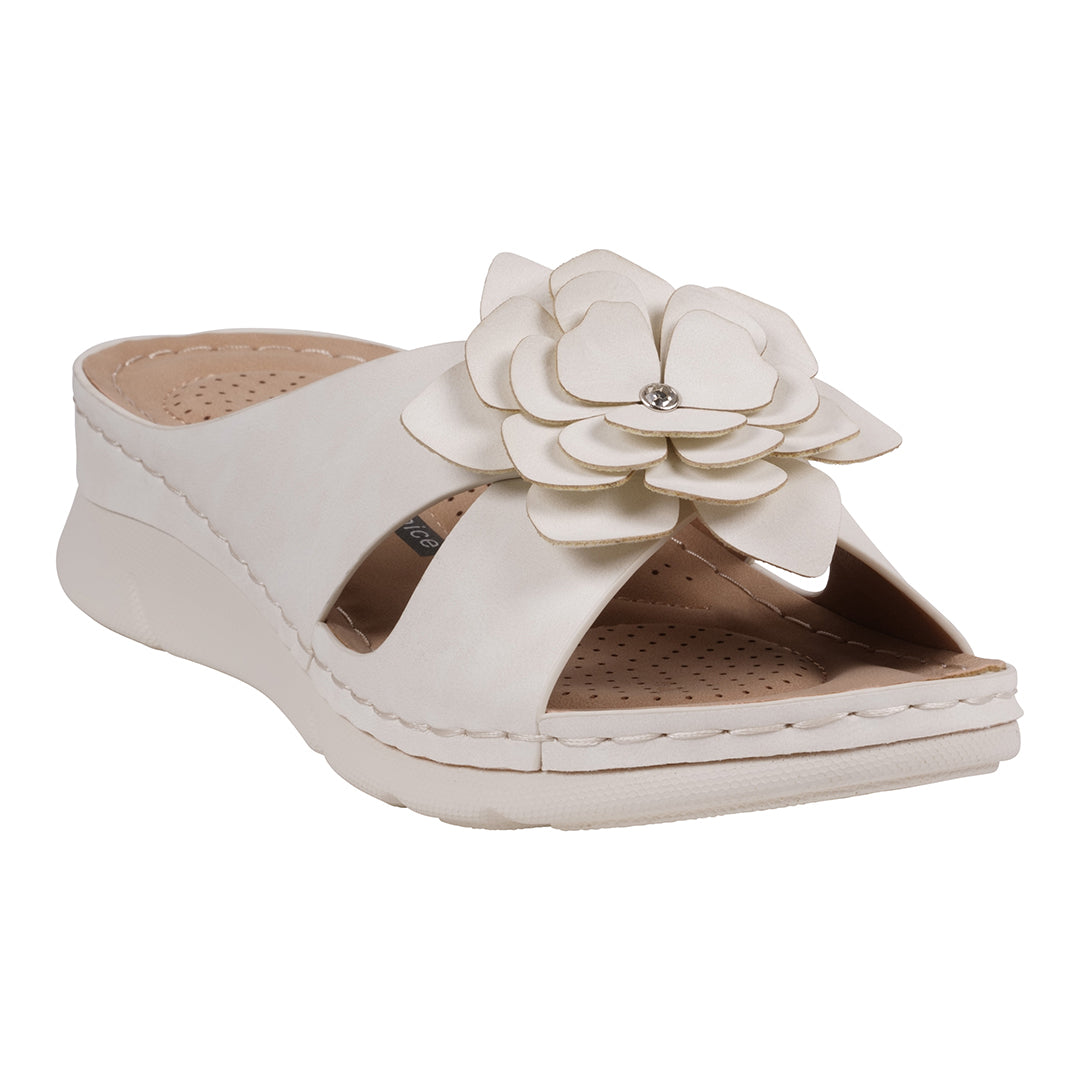  GC Shoes Women's Claire White Flower Rosette Comfort Sandals - White - Bonton
