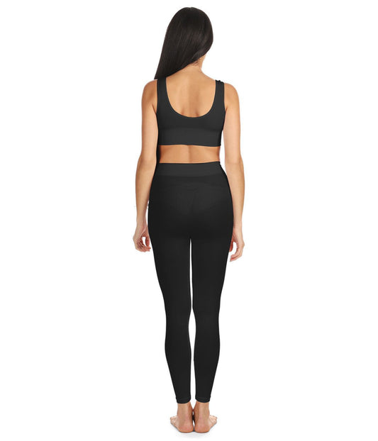 Women's Seamless Ribbed Leggings with Wide Waistband Black