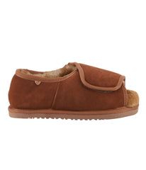 Men's Wide Width Suede Open Toe Wrap with sheepskin lining Chestnut