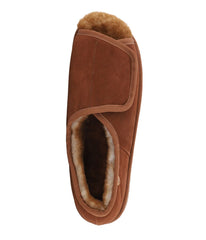 Men's Wide Width Suede Open Toe Wrap with sheepskin lining Chestnut