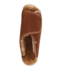 Men's Wide Width Suede wrap slide with sheepskin lining Chestnut