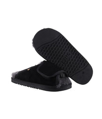 Men's Suede wrap slide with sheepskin lining Black