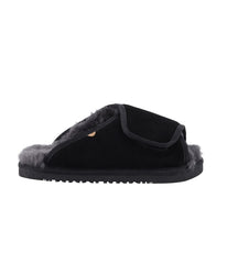 Men's Suede wrap slide with sheepskin lining Black