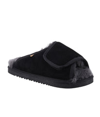 Men's Suede wrap slide with sheepskin lining Black