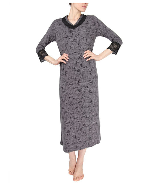 Women's Three Quarter Sleeve Nightgown with Lace Trim Animal Print