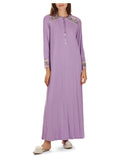 Women's Modest Lace Cuff and Shoulder Accent Ankle Length Nightgown Lavender