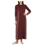 Women's Modest Henley-Style Full-Length Ribbed Nightgown Wine