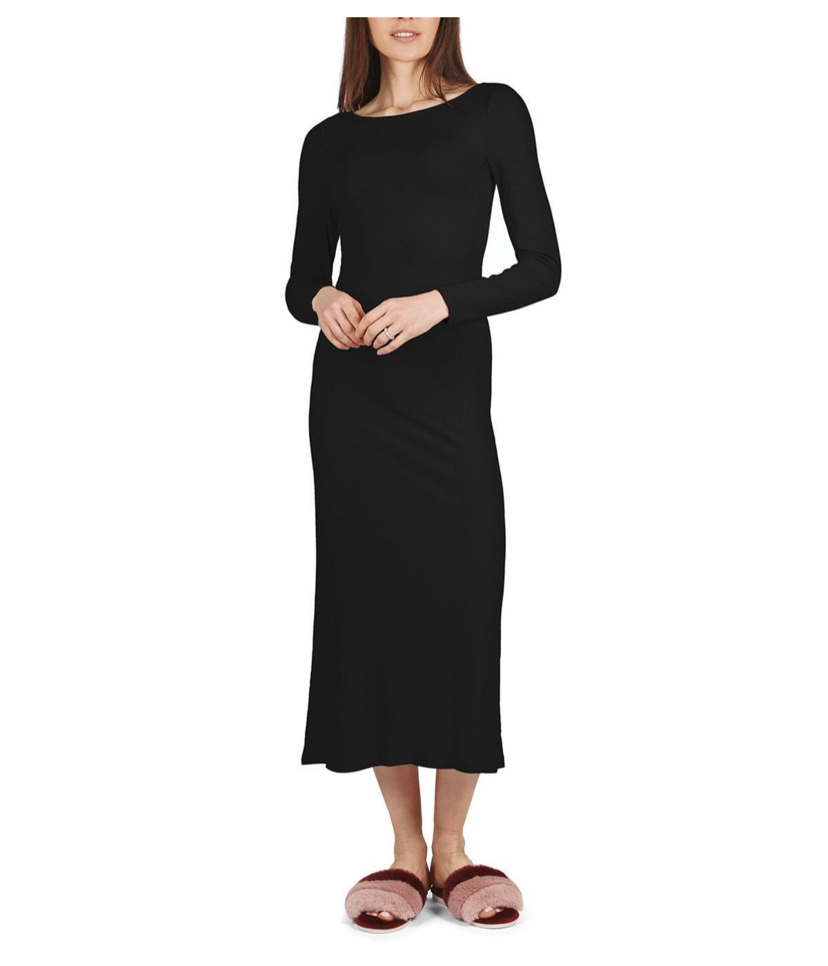 Women's Luxe Ribbed Bamboo Blend Full-Length Nightgown Black