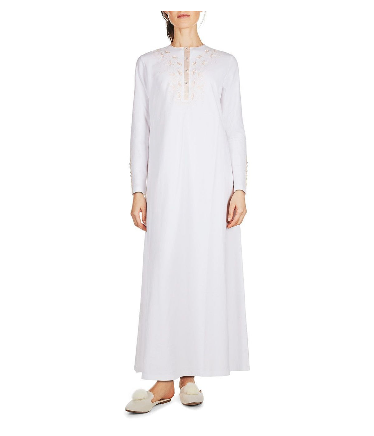 Women's Embroidered Bridal Full-Length Cotton Blend Sleeping Gown White