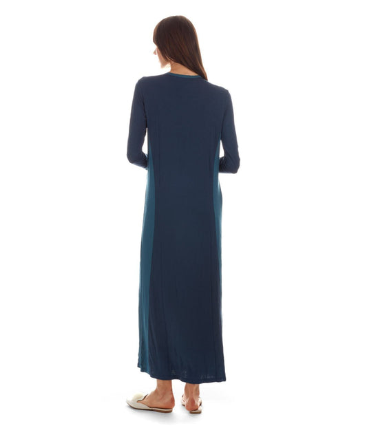Women's Two-Tone Button-Accent Soft Full-Length Nightgown Ocean Navy