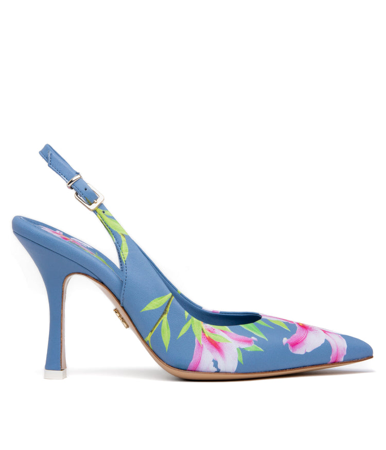 CONICA Floral Print Stiletto High Heel Pump Ladies Sandals SKY BLUE