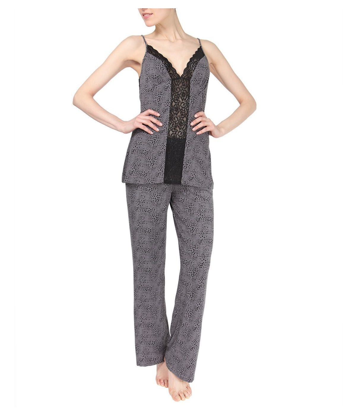 Women's Lace Trim Animal Print Lightweight Cami Pajama Set Animal Print