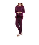 Women's Velour Luxe Frosted Trim Ultra-Soft Pajama Set Burgundy