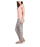 Women's Get Tropical T-Shirt and Striped Pants Pajama Set Pink