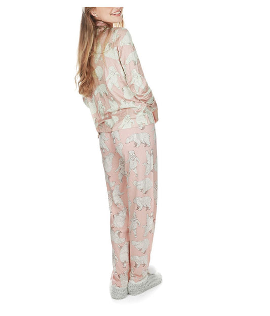 Women's Cotton Blend Polar Bears Notch Collar Pajama Set Pink