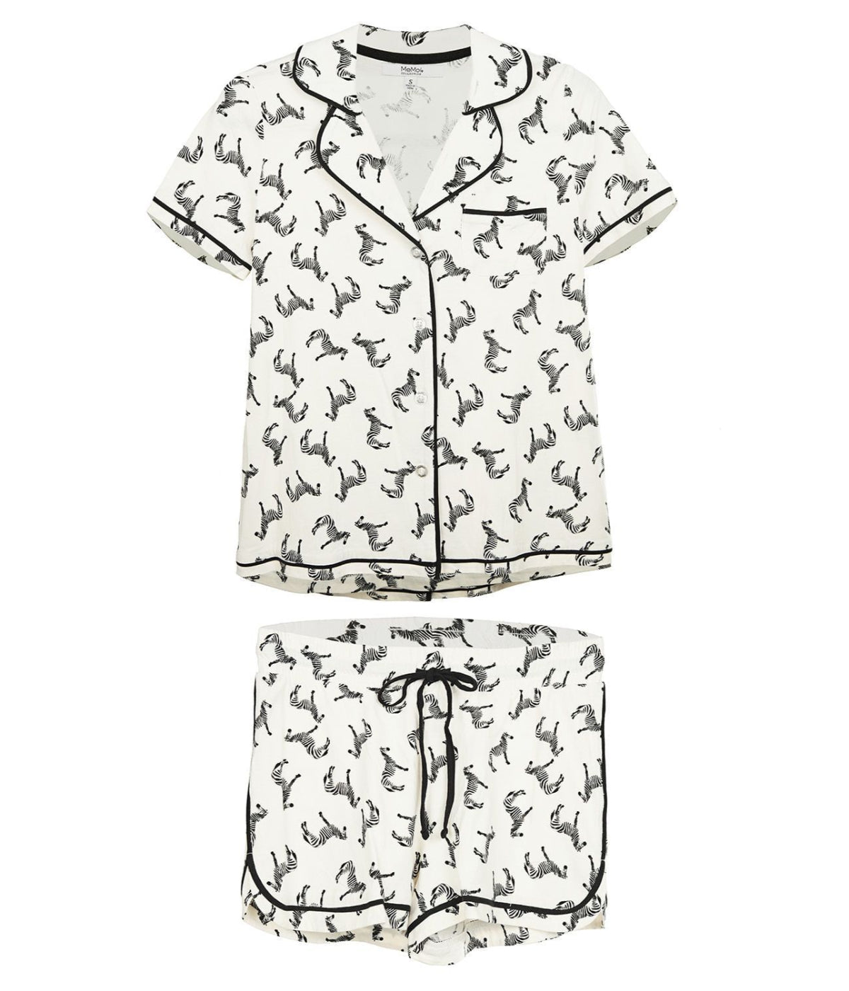 Women's Zebra Notch Collar Shorts Cotton Blend Pajama Set Ivory