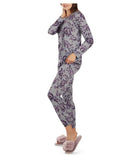 2 Piece Women's Purple Blossom Long Sleeve and Tapered Pant Pajama Set Purple