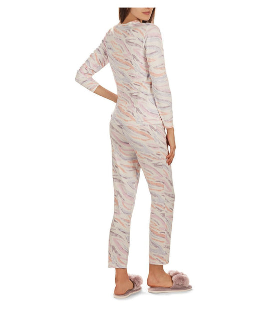 2 Piece Women's Pastel Zebra Long Sleeve and Tapered Pant Pajama Set Multi