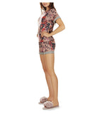 2 Piece Women's Floral Paradise T-Shirt and Shorts Pajama Set Pink