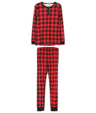 2 Piece Women's Buffalo Plaid Long Sleeve Tapered Bottom Pajama Set Black-Red