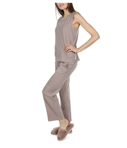 Women's Relaxed Fit 100% Cotton Slub Knit Pants and T-Shirt Set Taupe