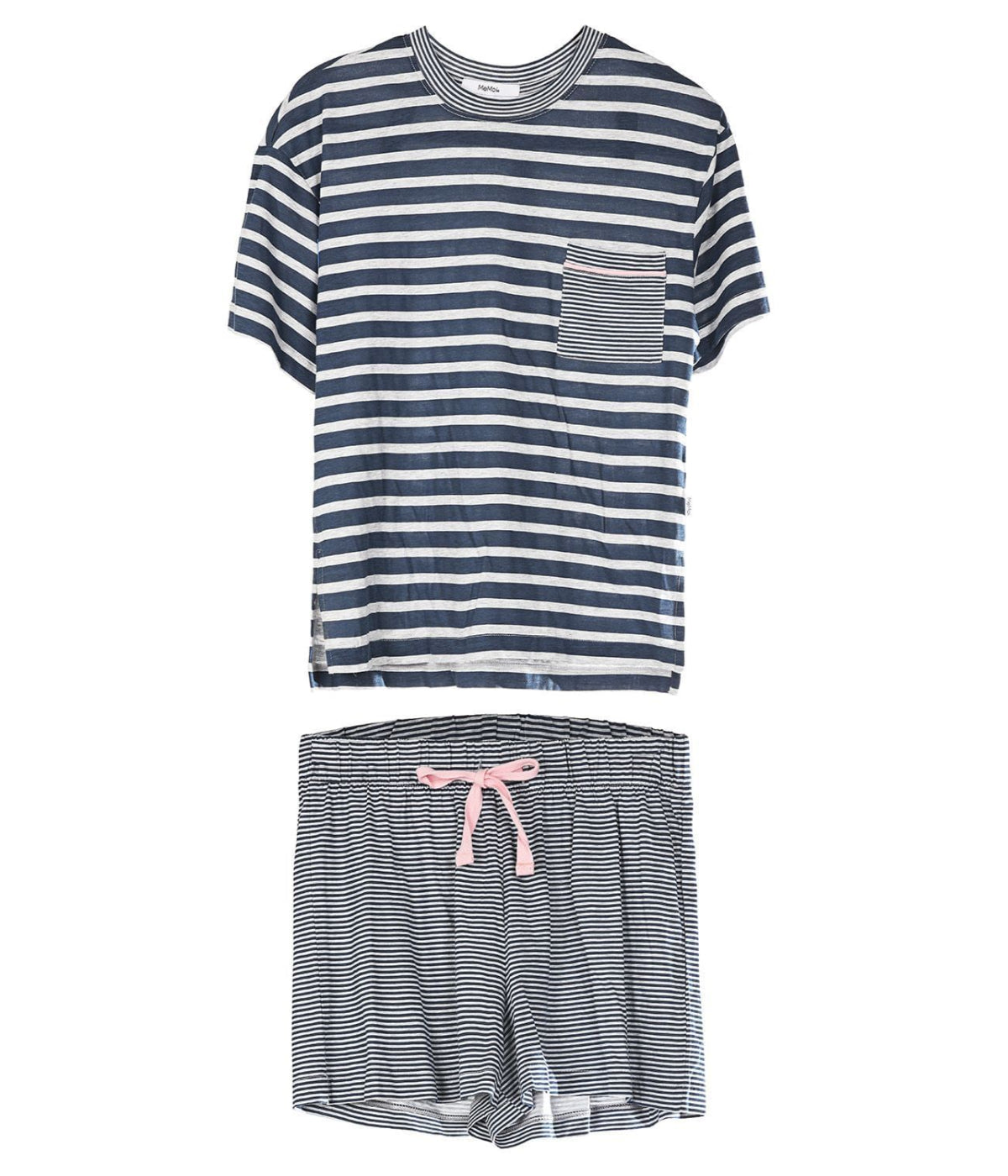 Women's Stripe Tee and Short Cotton Blend Pajama Set Gray Heather