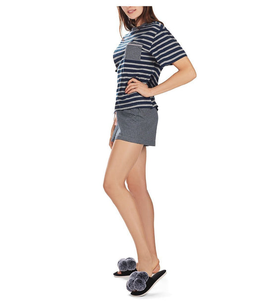 Women's Stripe Tee and Short Cotton Blend Pajama Set Gray Heather