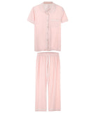 Women's Notch Collar Capri Cotton Blend Pajama Set Misty Rose